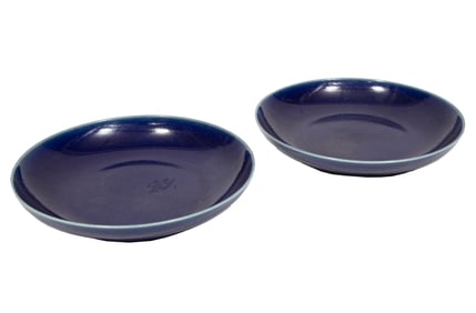 Pair of Chinese Blue Glazed Porcelain Dishes