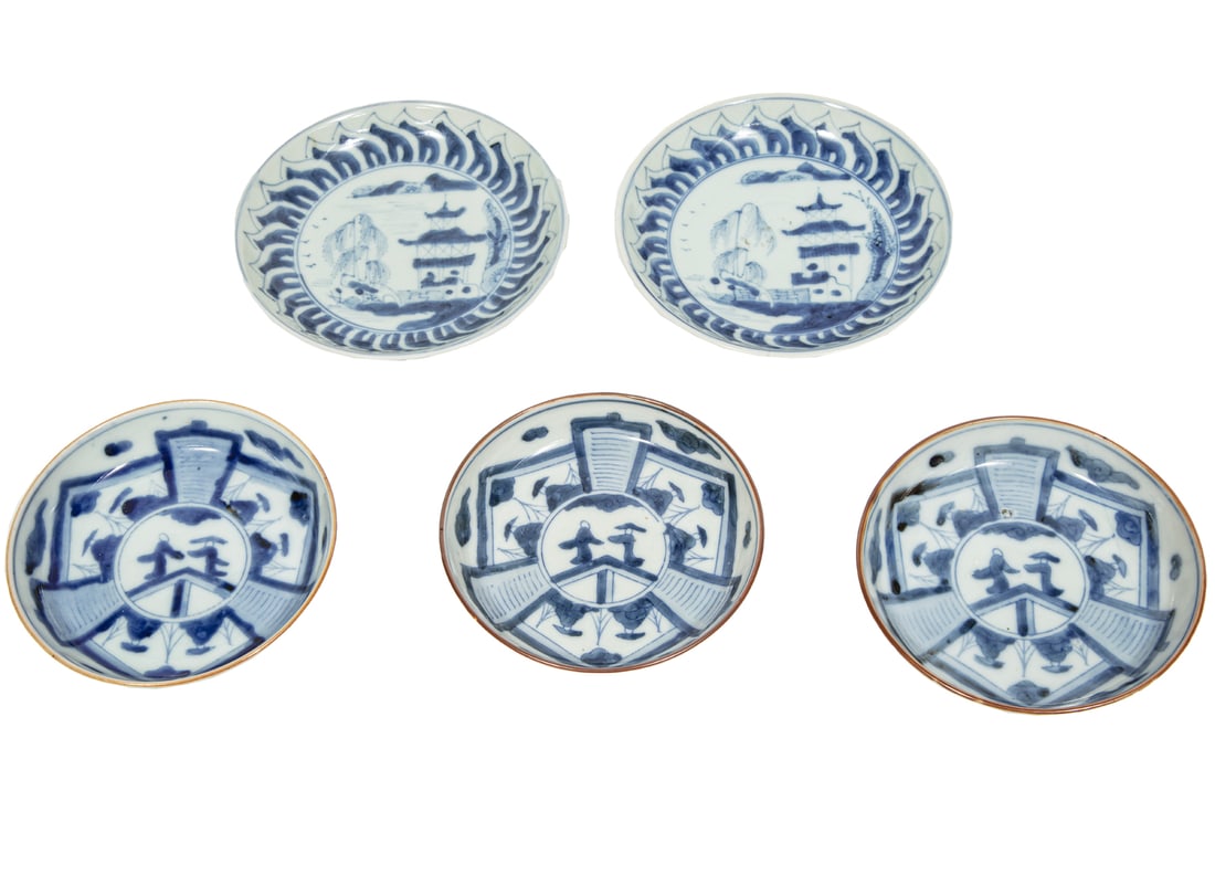 Five Japanese Arita Blue and White Porcelain Dishes (1 of 3)