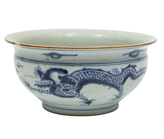 Chinese Blue and White Porcelain Dragon Bowl