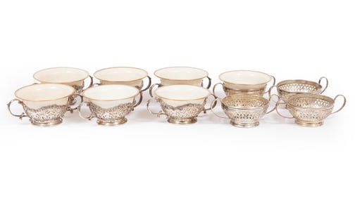 Group of American Sterling Silver Bouillon Cup Frames, incl. 4 Gorham and 6 by unknown maker, with 7