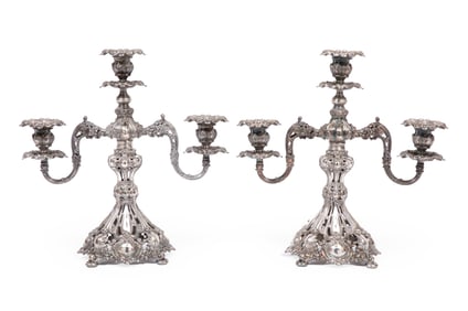 Pair of Reed & Barton Silverplate Three-Light Candelabra