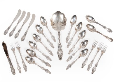 Group of Antique American Lily Motif Sterling Silver Flatware