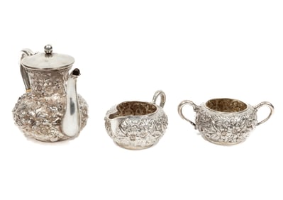 American Sterling Silver Repousse Solitaire Teaset