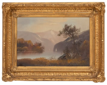American School 19th/20th c., "Tranquil Mountain Lake", oil on canvas