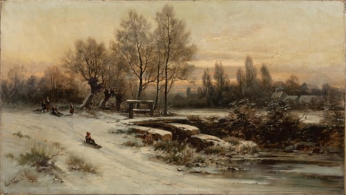 Carl Weber, American/Pennsylvania 1850-1921, "Snow Day", oil on canvas