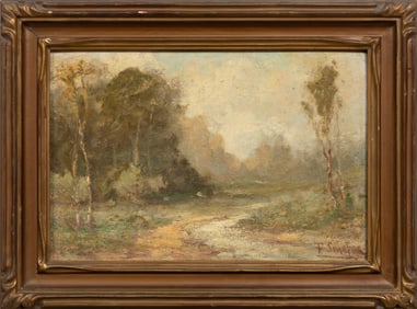 Frederick Schafer, German/California 1839-1927, "Landscape with Birch Trees", oil on board