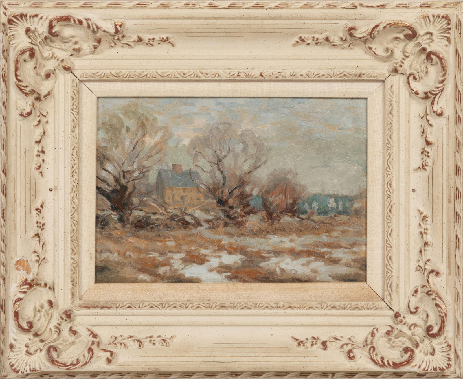 Attributed to Henry Rodman Kenyon, American 1861-1926, "Winter Landscape with Country House", oil on (1 of 3)
