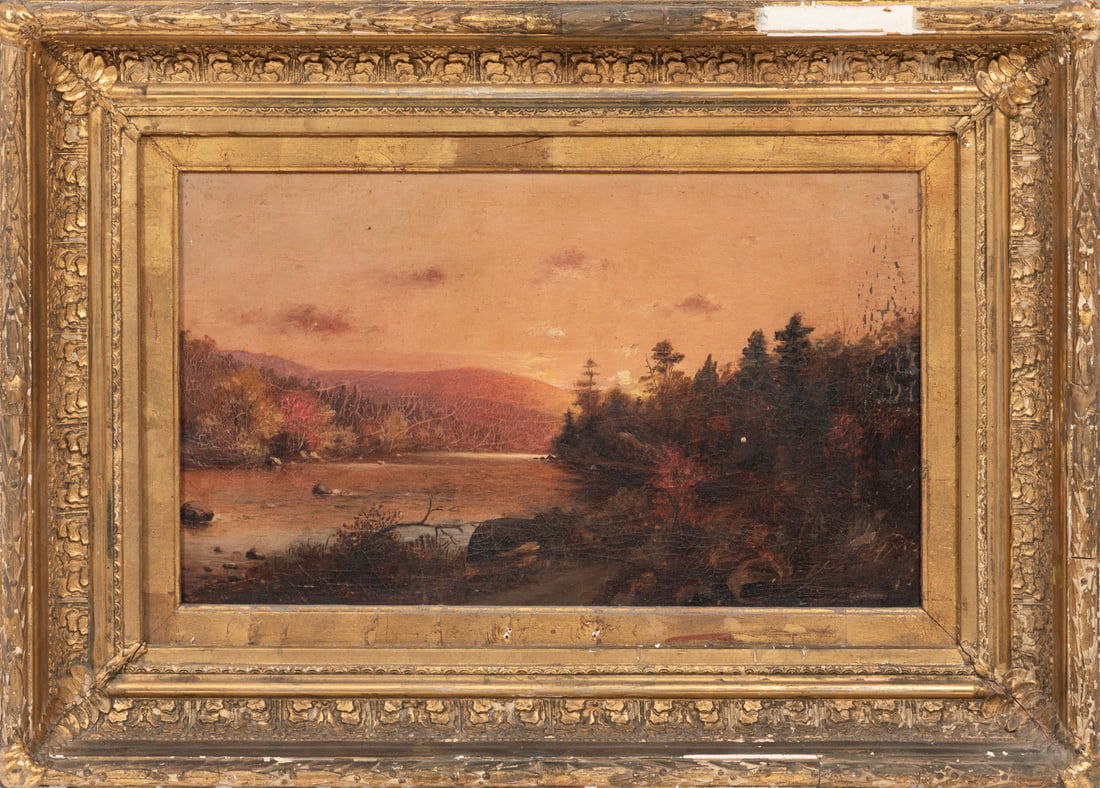 American School 19th c., "Landscape with River", oil on canvas (1 of 2)