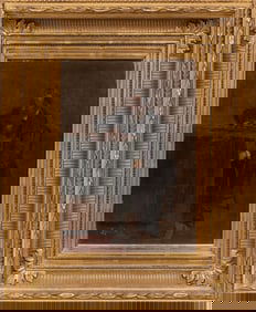 Louis Moeller, American 1855-1930, "Man Playing Board Game", oil on canvas