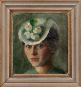 Attributed to John Koch, American/New York 1909-1978, "Lady in a Flower Hat", oil on canvas