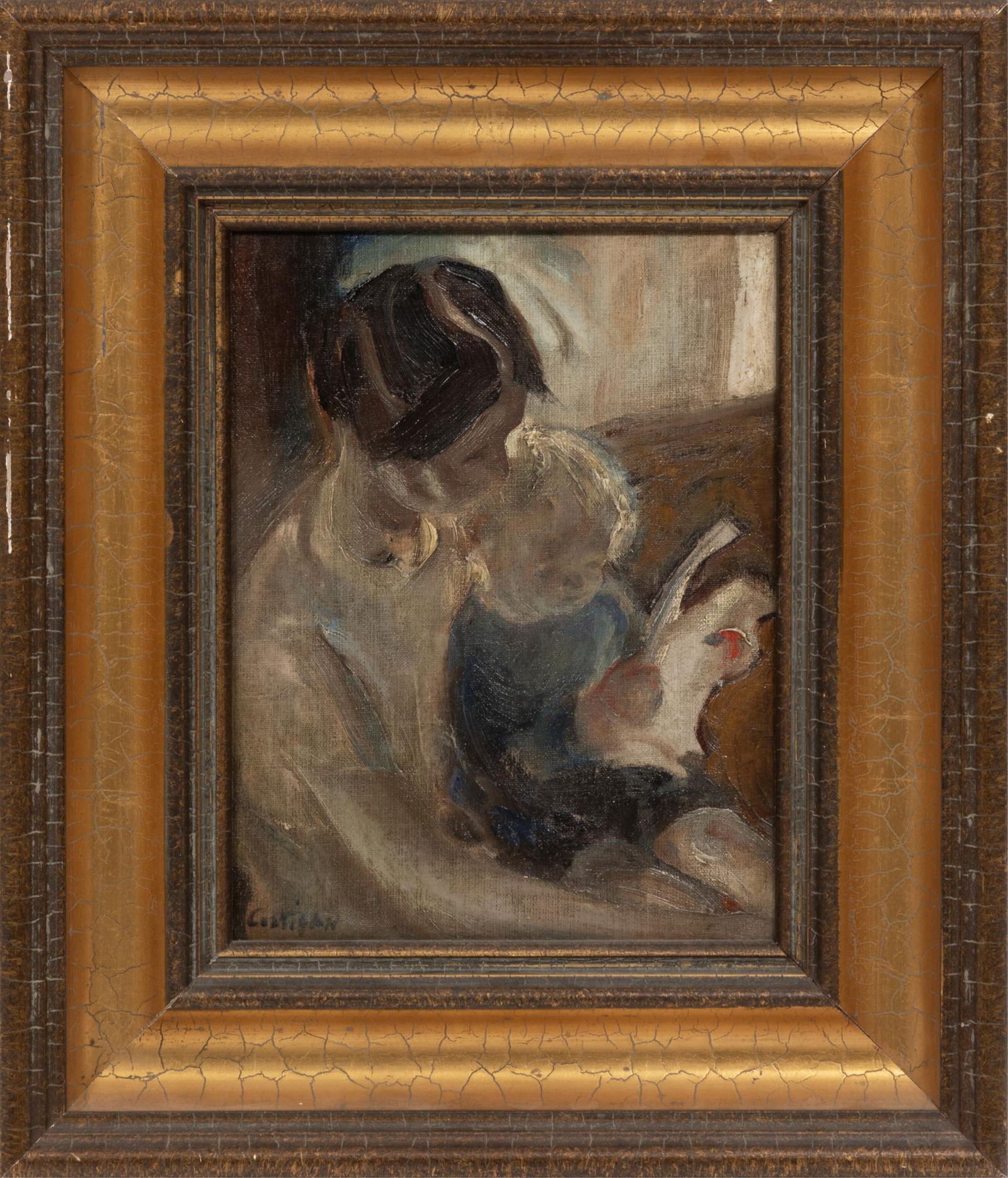 John Costigan, American/New York 1836-1892, "Mother and Child", oil on canvas board (1 of 4)