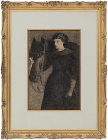 George Fuller, American/Massachusetts 1822-1884, "Lady and Her Horse", charcoal on paper