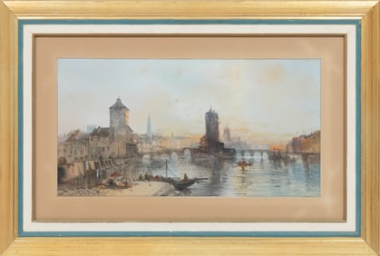 Lucien Whiting Powell, American/Washington D.C. 1846-1930, "Sunset on the River", watercolor on