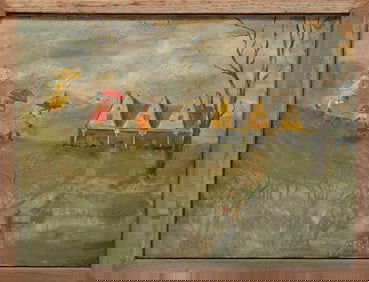 Mildred Hatcher, American 20th c., "Rainy Walk Home", oil on canvas