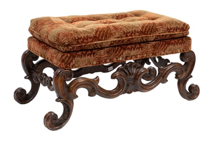 Barque-Style Carved Walnut Bench