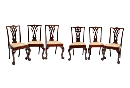 Set of 6 Chippendale-Style Mahogany Side Dining Chairs