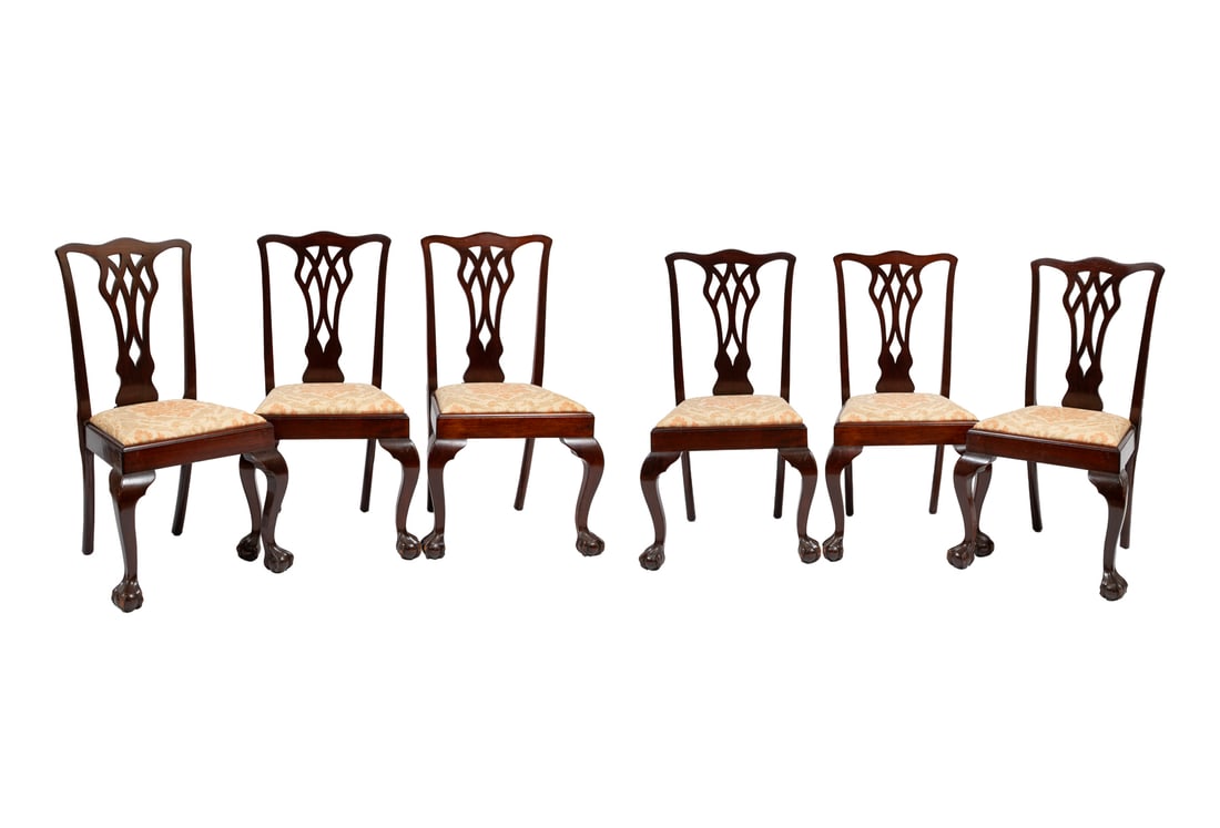 Set of 6 Chippendale-Style Mahogany Side Dining Chairs (1 of 4)