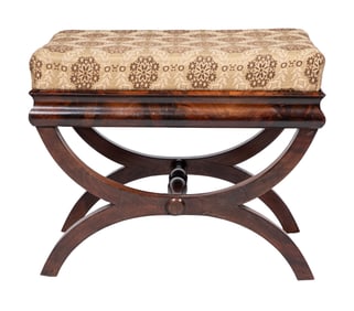 American Late-Classical Carved Mahogany Curule Stool