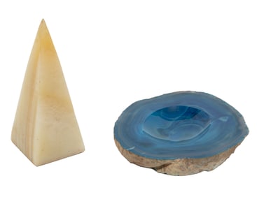 Mid-Century Onyx Pyramid and Blue Agate Ring Dish