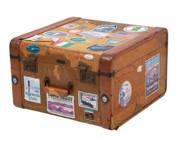 Vintage Suitcase with Travel Stickers