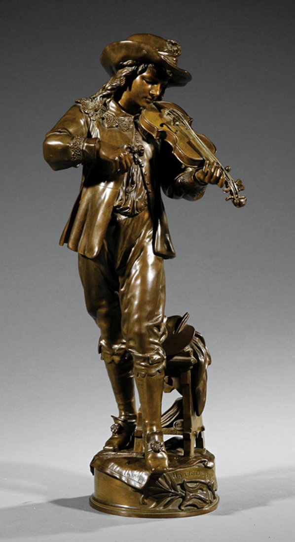 A French Figure Jean-Louis Gregoire: A Fine French Patinated Bronze Figure of "An Artist-Musician of the 17th Century ", by Jean-Louis Gregoire (French, 1840-1890), 19th c., base marked with title and foundry "Boyer Frès a Paris", heigh