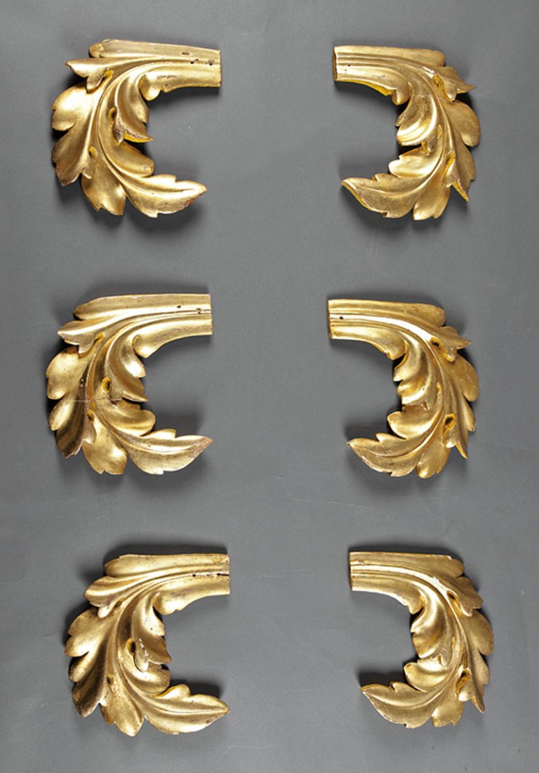 Three Pairs of Continental Acanthus Leaves: Three Pairs of Continental Carved Giltwood Acanthus Leaves, 19th c., height 10 1/2 in., width 9 1/2 in