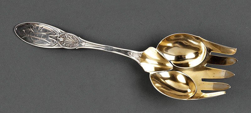 A American Sterling Silver Vegetable Fork: A Good American Sterling Silver Vegetable Fork in the Neo-Grec Taste, ret. George Sharp, Jr., wc. Danville, KY, 1857-late 1860s, Atlanta, GA from 1871; by Krider & Biddle, Philadelphia, wc. 1850-1860;