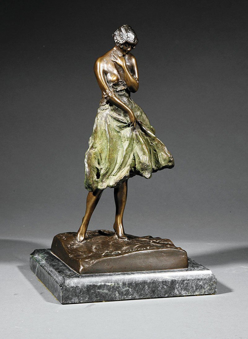 Louis Icart (French, 1888-1950): Louis Icart (French, 1888-1950), "L'Occident", bronze, signed, foundry mark "Editions, Paris", on verdigris marble base, height 14 in., width 8 1/4 in., depth 8 1/4 in