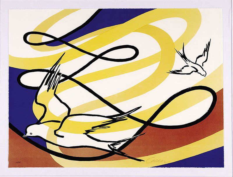 Alexander Calder (American, 1898-1976): Alexander Calder (American, 1898-1976), "Doves", color lithograph, pencil-signed and numbered "23/125", sheet 26 7/8 in. x 36 in., framed