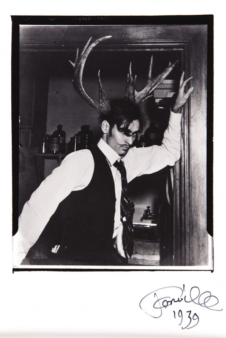 Theodore Fonville Winans (American/Louisiana): Theodore Fonville Winans (American/Louisiana, 1911-1992), "Man with Antlers", 1939, silver gelatin print, signed and dated lower right, image 4 7/8 in. x 3 7/8 in., matted