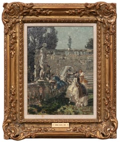 Emma Ciardi, Italian 1879-1933, "Secolo Galante, Boboli Gardens", oil on board