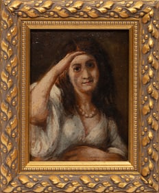 Giovanni "Il Piccio" Carnovali, Italian 1804-1874, "Girl with a Pearl Necklace", oil on board