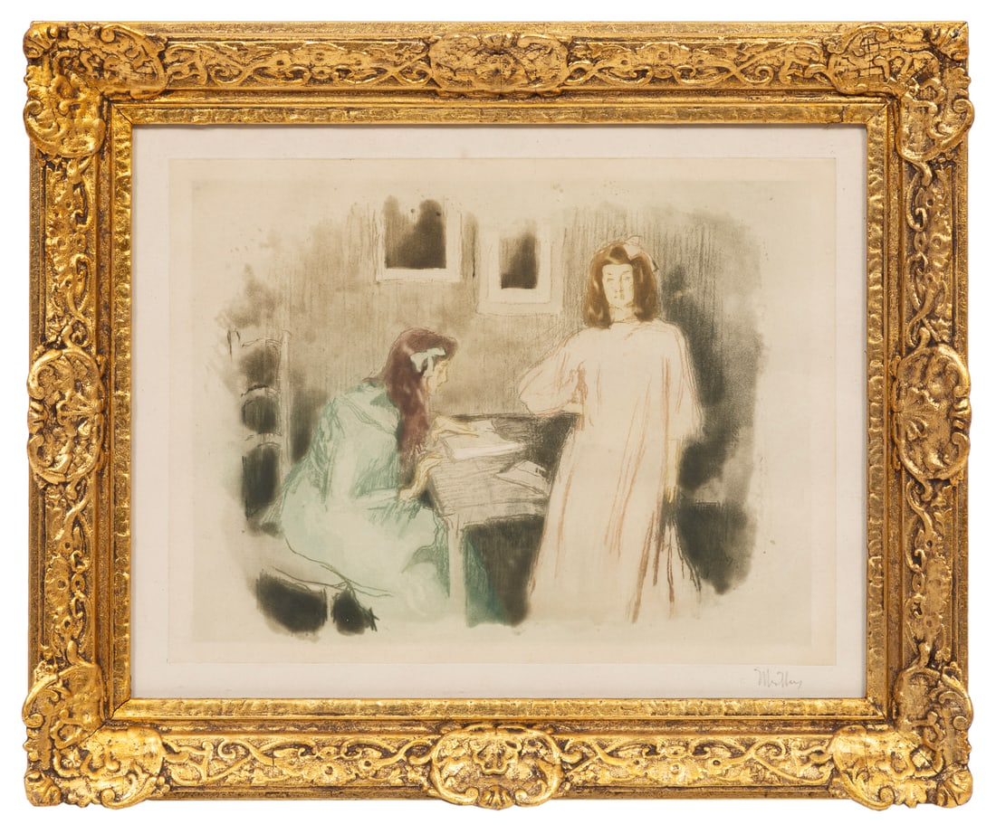 Alfredo Müller, Swiss/Italy 1869-1939, "La Lecture", color etching with aquatint (1 of 7)