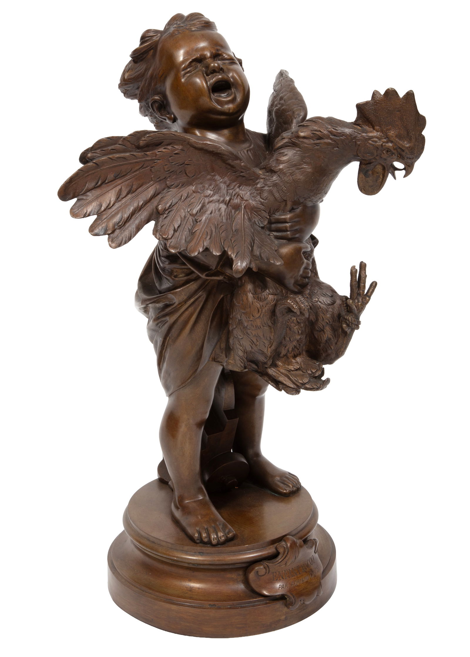 Adriano Cecioni, Italian 1836-1886, "Enfant Au Coq", bronze with yellowish brown patina (1 of 6)