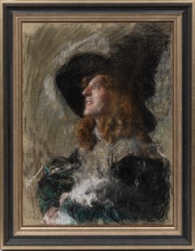 Antonio Mancini, Italian 1852-1930, "Ritratto d'Uomo con un Cane", pastel on paper laid on canvas