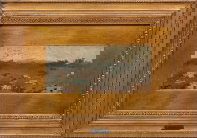 Antonio Mancini, Italian 1852-1930, "Paesaggio con Pini", oil on board