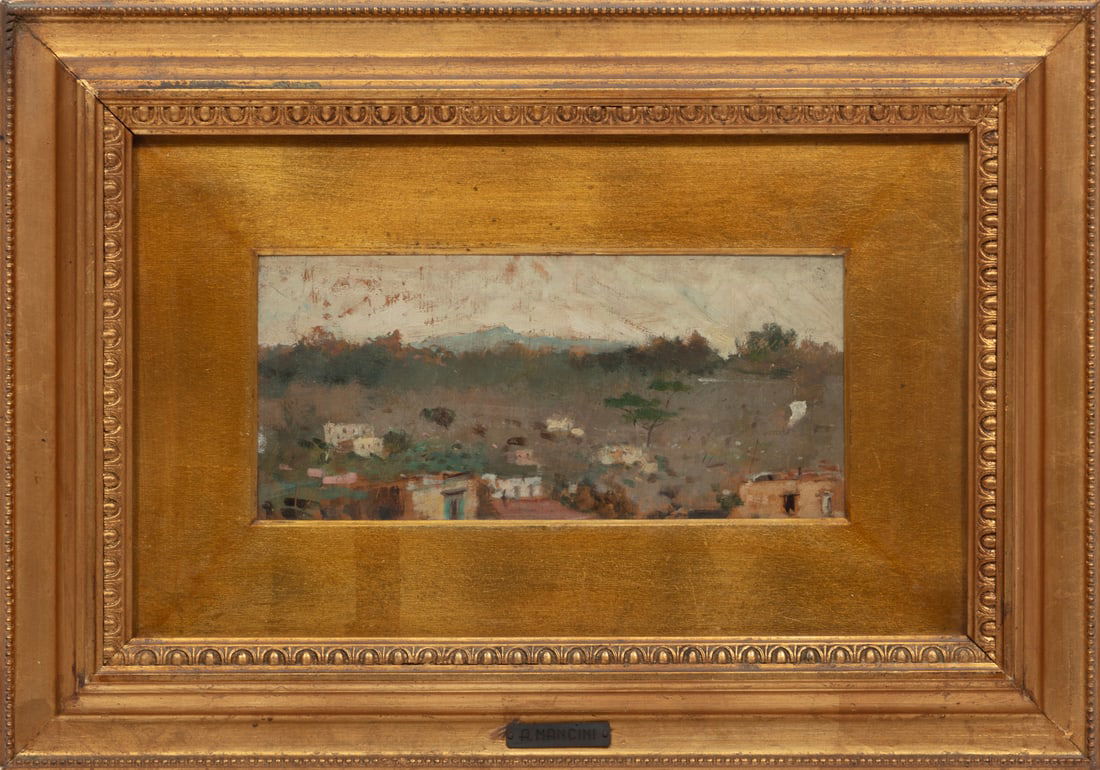 Antonio Mancini, Italian 1852-1930, "Paesaggio con Pini", oil on board (1 of 3)