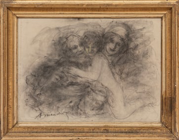 Antonio Mancini, Italian 1852-1930, "La Famiglia", charcoal, graphite and pastel on paper