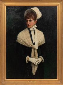 Silvio Bicchi, Italian 1874-1948, "Portrait of a Woman with Hat and Gloves", oil on canvas