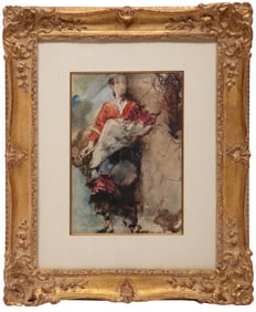 Mosè di Giosué Bianchi, Italian 1840-1904, "Standing Peasant Woman", watercolor on paper