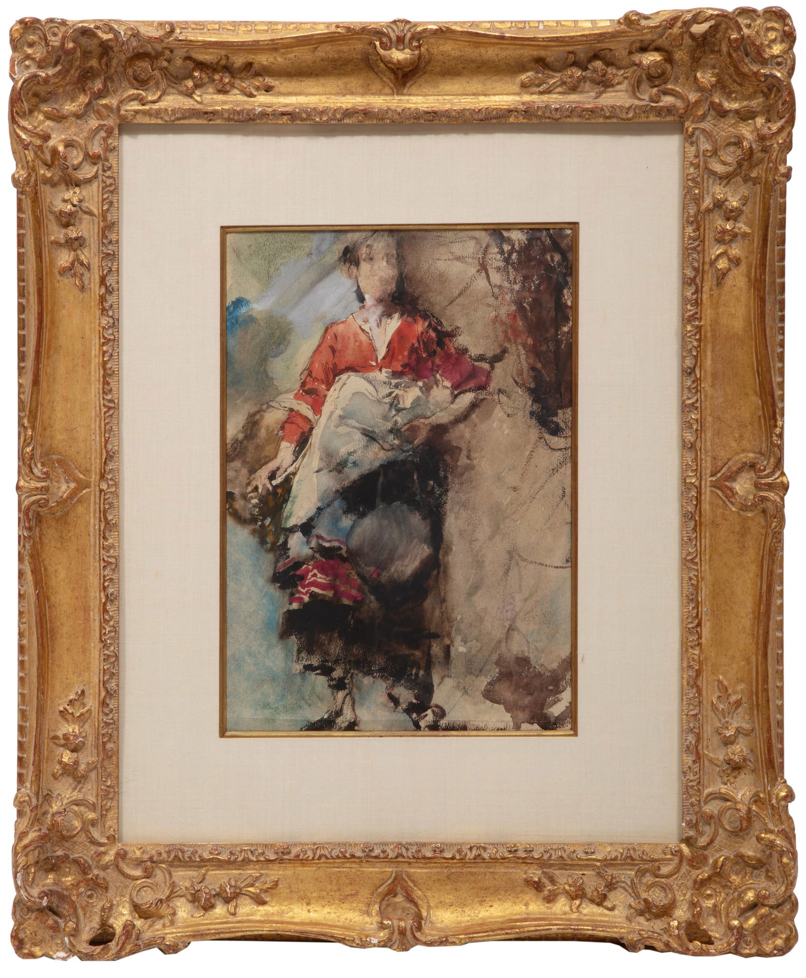 Mosè di Giosué Bianchi, Italian 1840-1904, "Standing Peasant Woman", watercolor on paper (1 of 3)