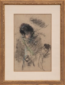 Mosè di Giosué Bianchi, Italian 1840-1904, "Strolling along a Street in Milan", charcoal