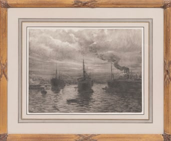 Georgio Belloni, Italian 1864-1944, "Boats in the Harbor", monotype on paper