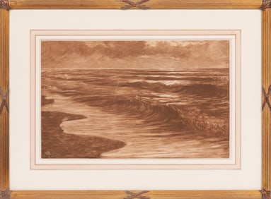 Georgio Belloni, Italian 1864-1944, "Panfili Sotto Un Cielo Rosso", monotype on paper