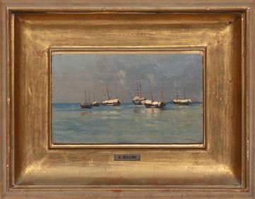 Georgio Belloni, Italian 1864-1944, "Boats on a Calm Sea", oil on panel