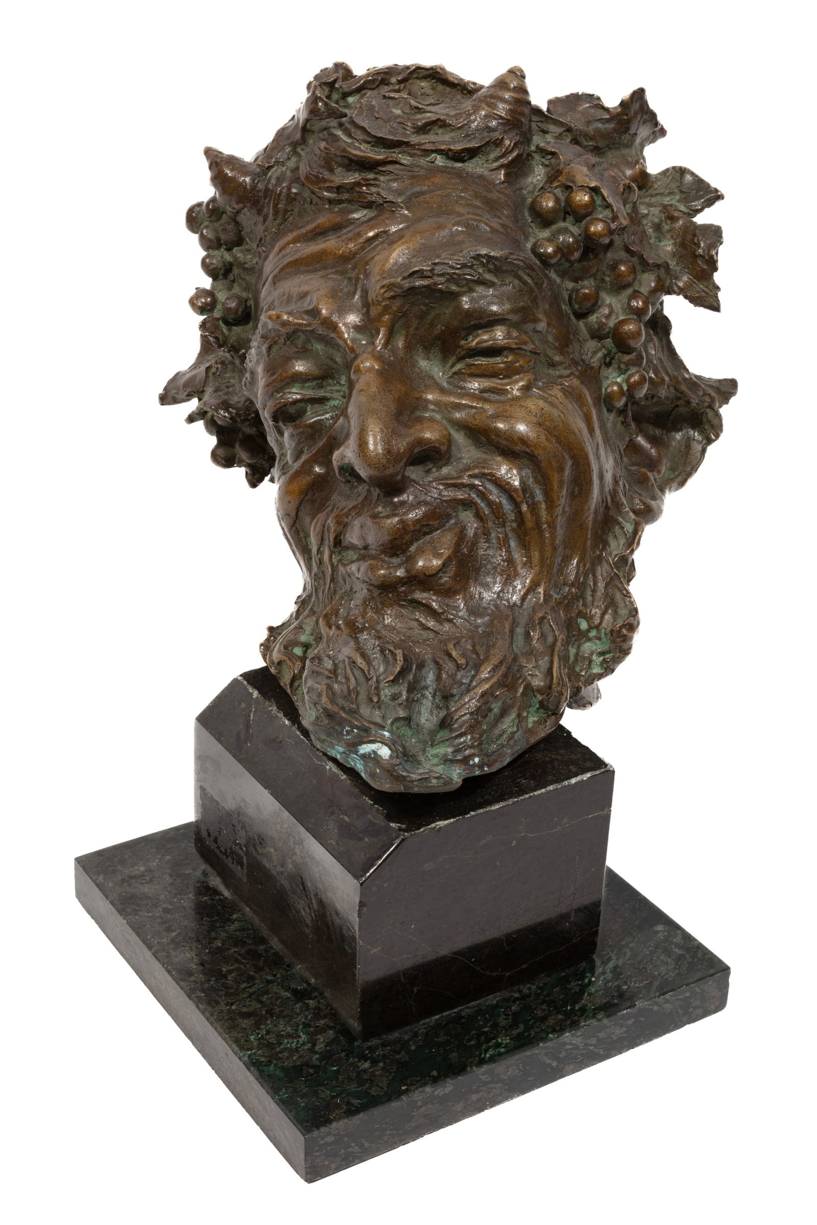 Attributed to Vincenzo Gemito, Italian 1852-1929, "Head of a Faun", bronze: Attributed to Vincenzo Gemito Italian 1852-1929 "Head of a Faun" bronze c. 1882, signature inscribed on neck, marble base. Provenance: Steve Newman Fine Arts, Stamford, CT; The Sheldon and Irma Gilgor