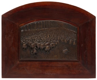 Arrigo Minerbi, Italian 1881-1960, "Pecore al Pascolo", bas-relief cast bronze