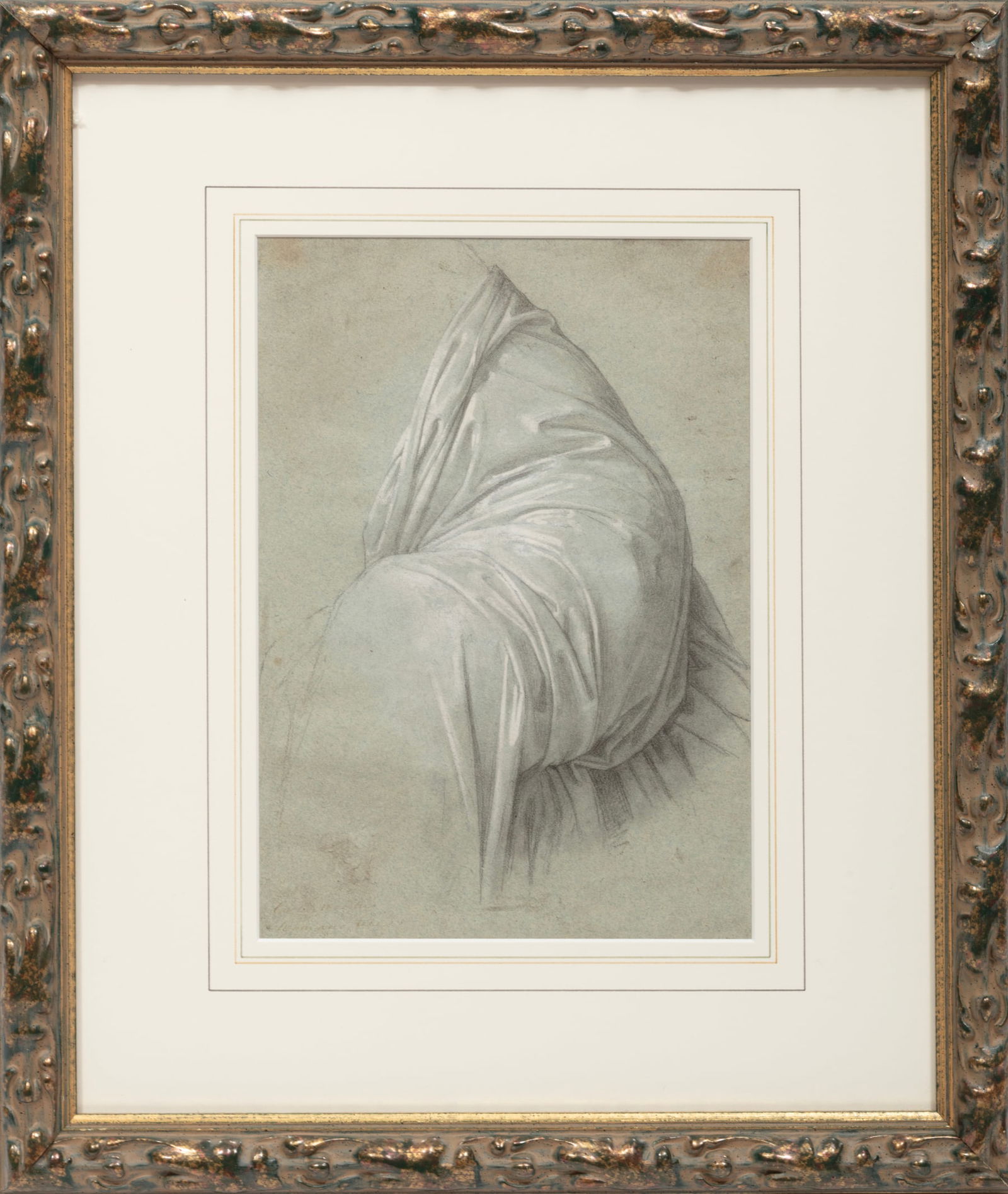 Domenico Morelli, Italian 1826-1901, "Study of Drapery", graphite, white chalk and gouache on paper (1 of 3)
