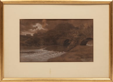 Ettore Ferrari, Italian 1848-1929, "Due Ponte", pastel and charcoal on paper