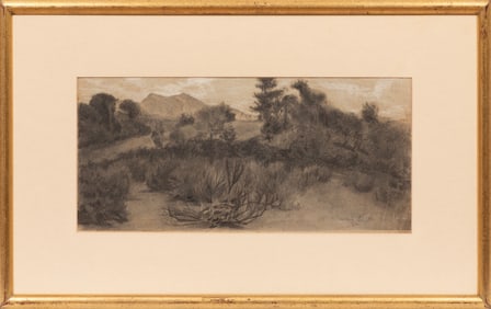 Ettore Ferrari, Italian 1848-1929, "Roman Landscape (Villa Borghese)", pastel and charcoal on paper